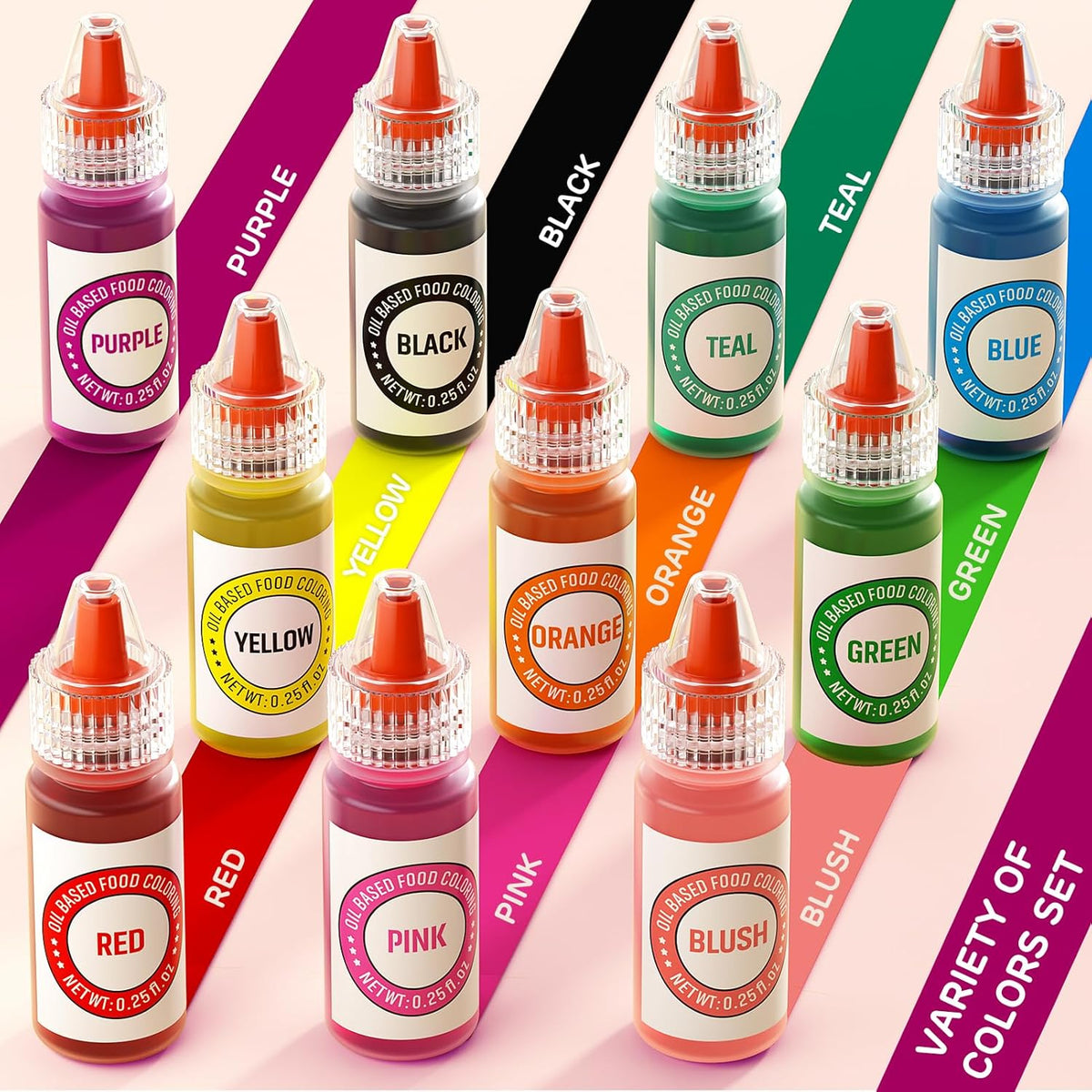 Oil Based Food Coloring for Chocolate 10 Colors Edible Food Dye for Sugar Candy Melts Oil Frosting Icing Dye for Backing Cookies Fondant Food Color for Cake Decorating - 0.25 Fl. Oz/Bottles