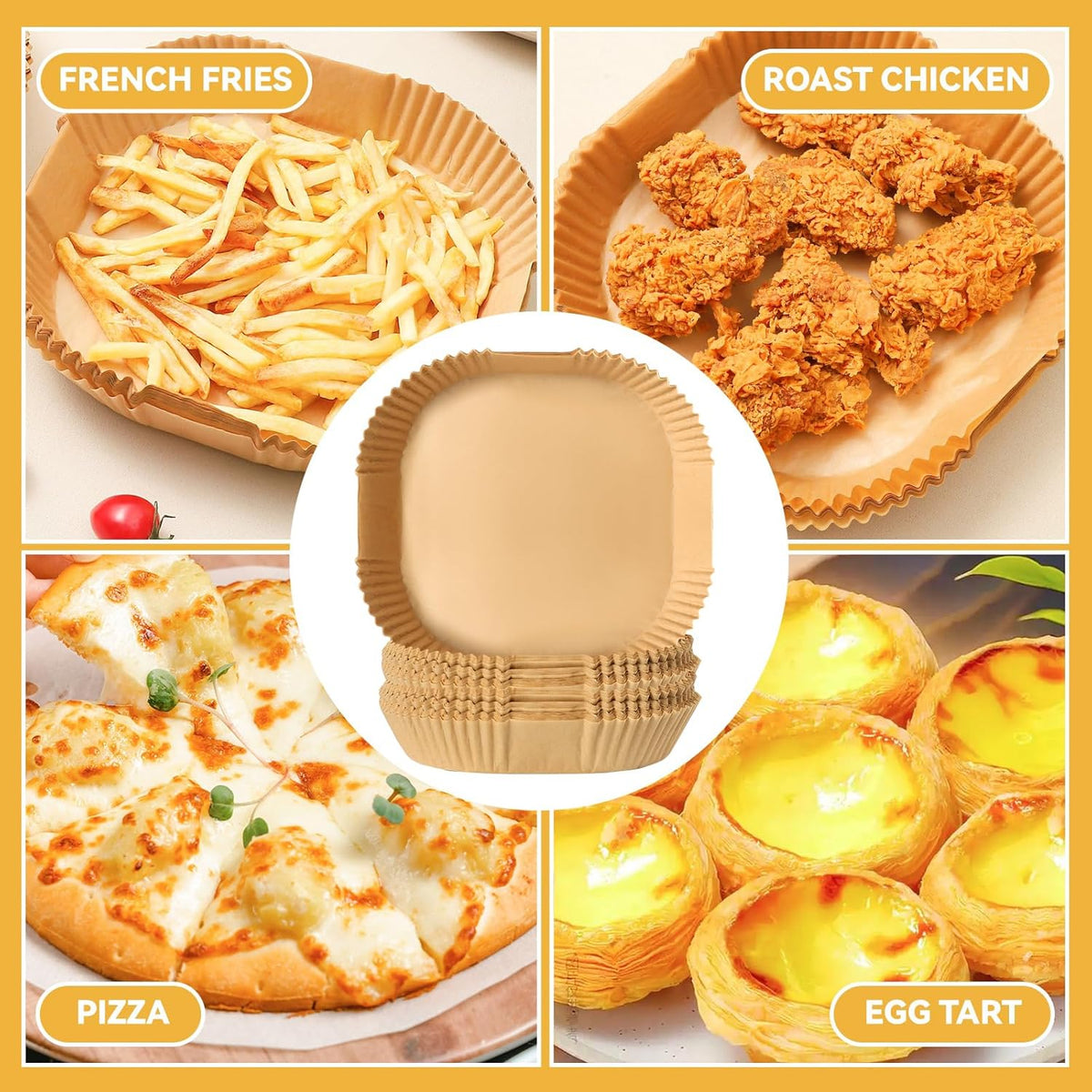 125Pcs 8 inch Square Disposable Air Fryer Parchment Liners-Non-Stick Parchment Sheets for Air Fryer Basket Microwave โ Oil-proof, Water-proof, Effortless Cleanup for Baking