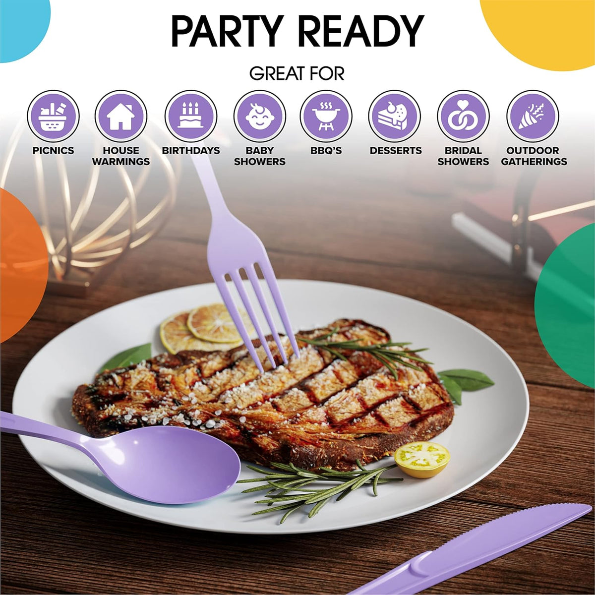 Lavender Plastic Spoons 200 Pcs Lavender Spoons Disposable Utensils Heavy Duty Plastic Cutlery Set Disposable Cutlery Sets Flatware Sets Silverware Set Party Supplies & Party Tableware Party Solids