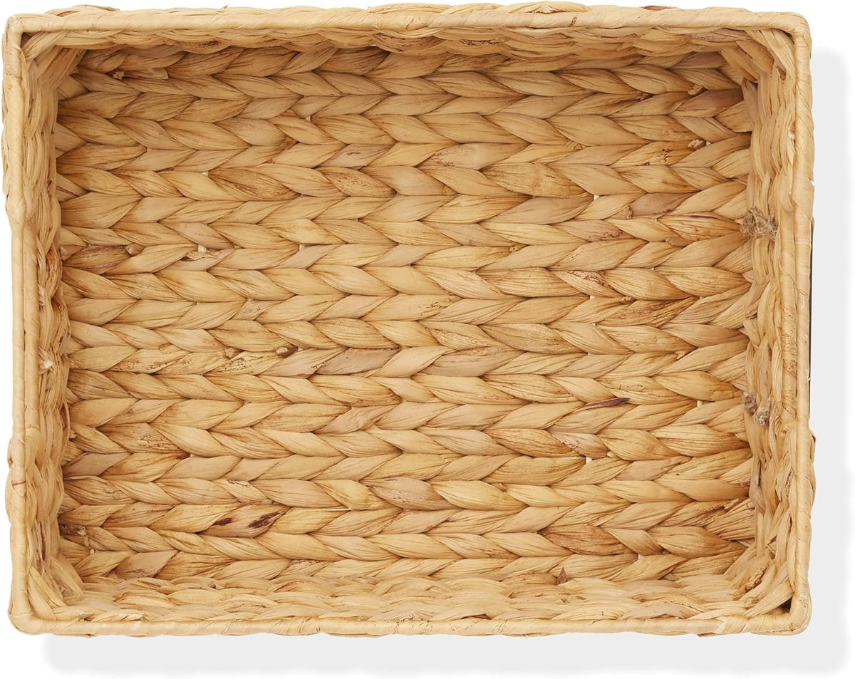 Casafield Set of 4 Water Hyacinth Pantry Baskets, 10" x 13" x 5", with Chalkboard Labels and Chalk Marker - Natural, Woven Storage Bin Organizers for Kitchen Shelves