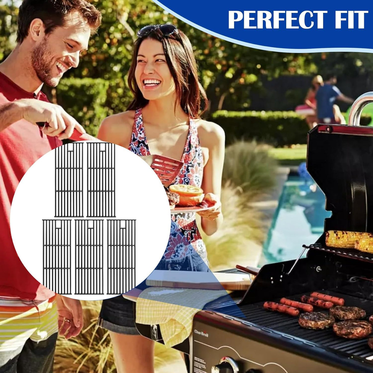 SafBbcue Grates for Bull 5 Burner Grill Replacement Parts Bull Brahma 57568 57569 57568CE 57568AGA 57569CE 57569AGA Lion Premium 90000 L90000 Grill Parts Cast Iron