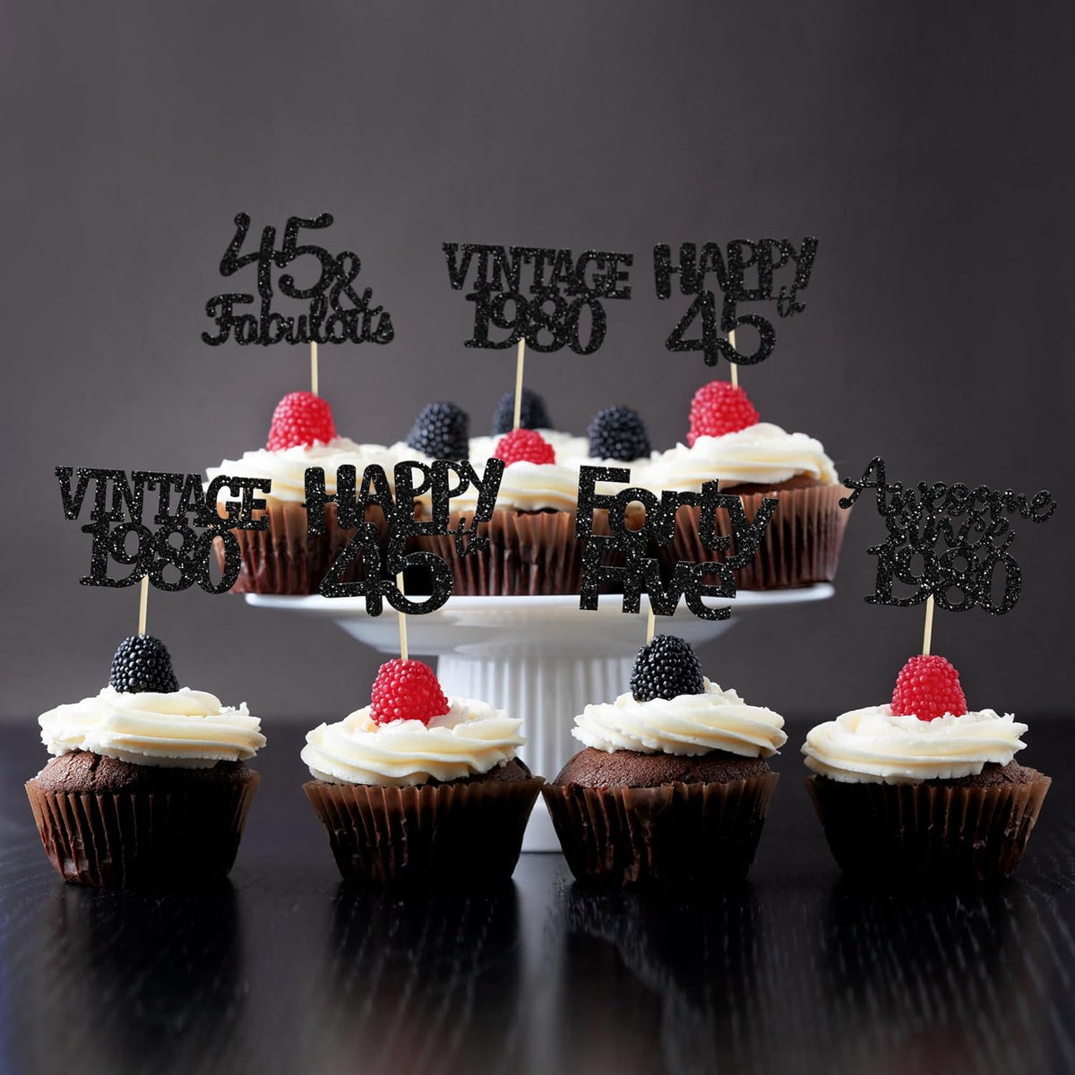 Gyufise 30 Pack Black Glitter 45th Birthday Cupcake Toppers Vintage 1980 Awesome Since 1980 45 Fabulous Cupcake Picks 45th Birthday Wedding Anniversary Party Cake Decorations Supplies