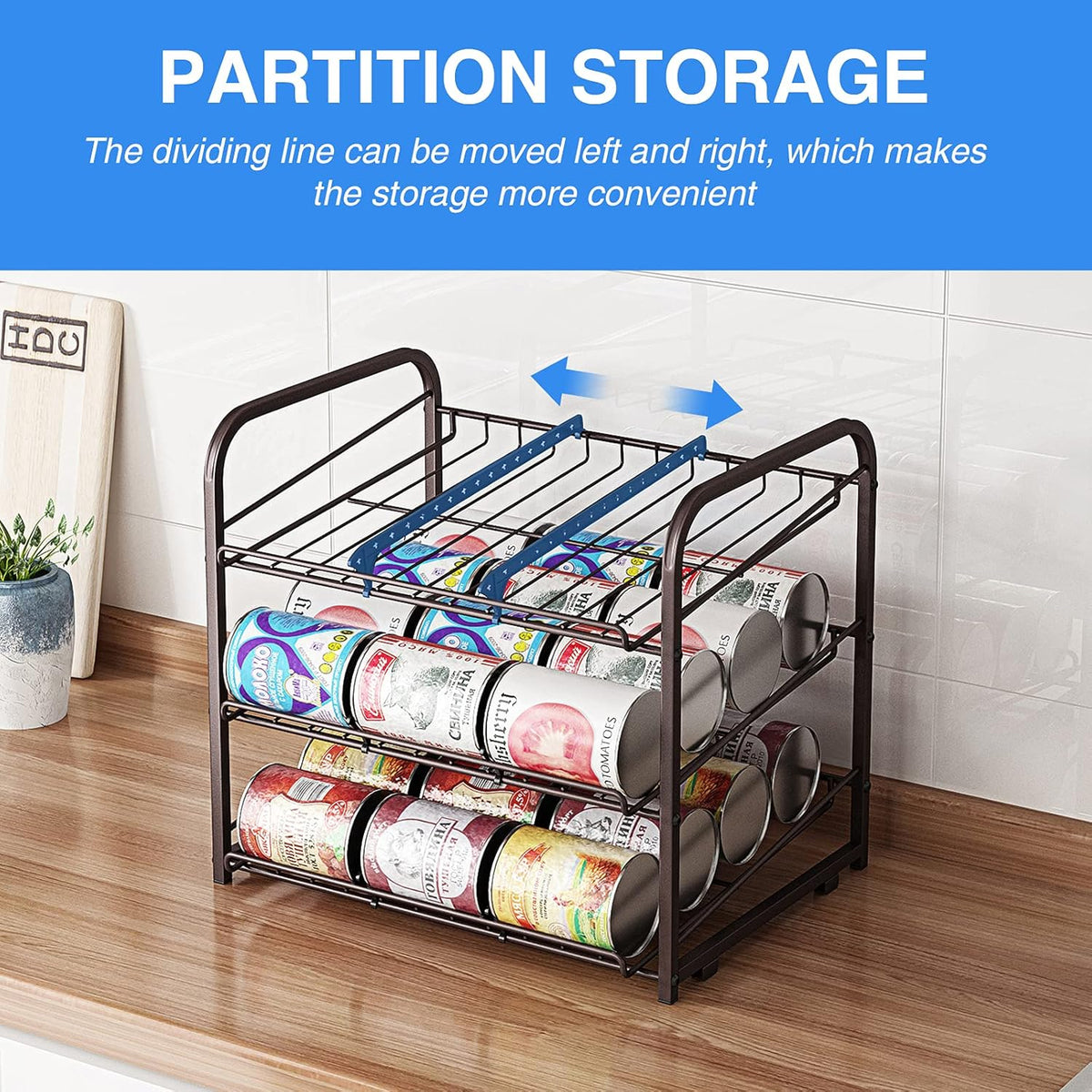 AIYAKA 3 Tier Stackable Can Rack Organizer–12.2" D x 16.6" W x 14.5" H,for food storage,kitchen cabinets or countertops,Storage for 36 cans,Bronze
