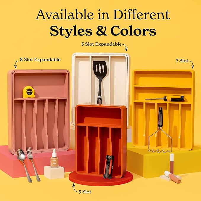 SMIRLY Silverware Drawer Organizer – Bamboo Kitchen Drawer Organizer, Adjustable Utensil Holder and Cutlery Tray, Drawer Dividers for Flatware and Kitchen Utensils