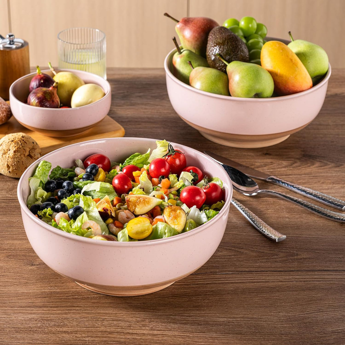 AmorArc 9.8’’ Ceramic Serving Bowls, 95 OZ Extra Large Salad Bowls Set of 2, Stoneware Oversized Bowls with Rustic Terracotta Underside for Salad, Soup and Dinner. Large Bowls for Entertaining &Gift