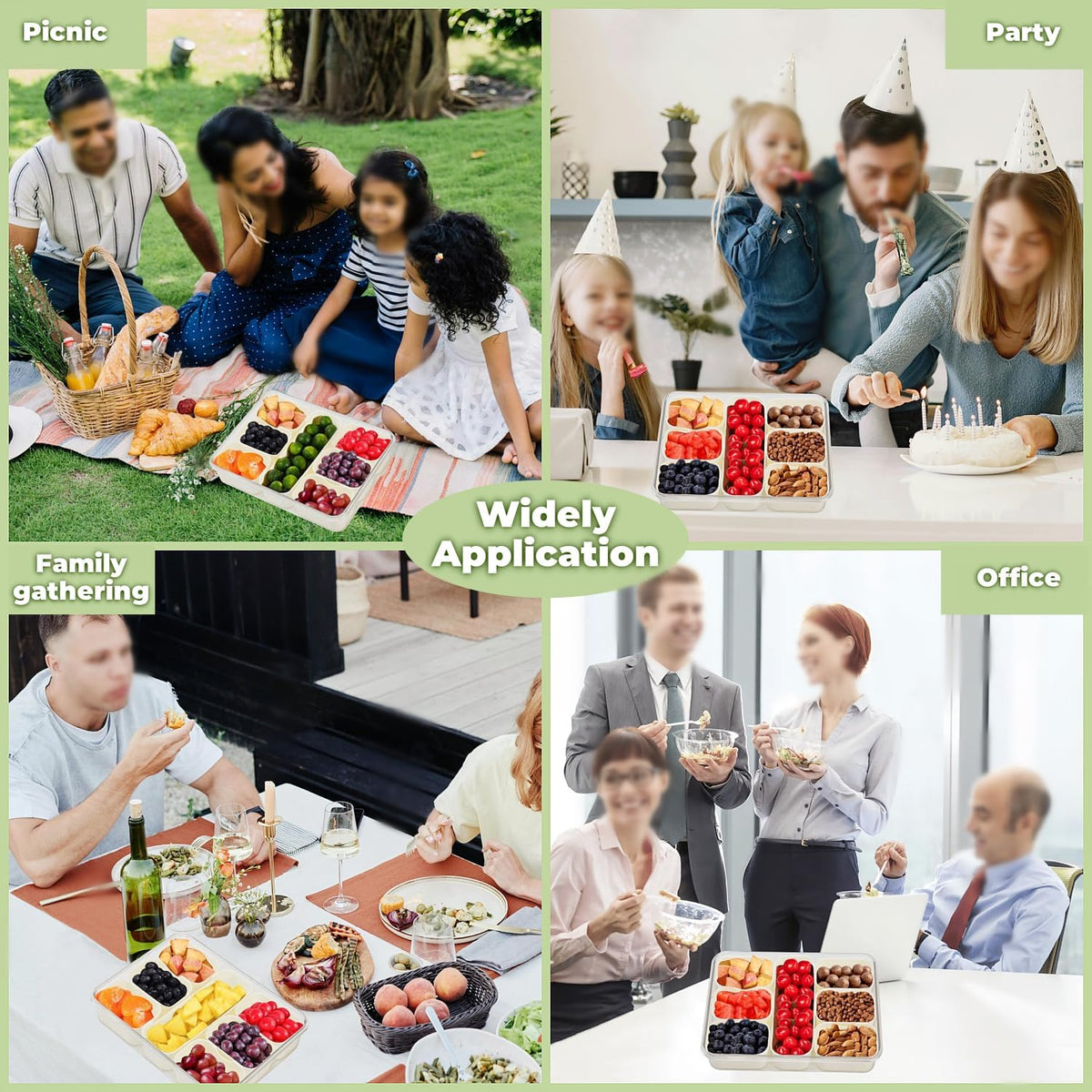 Divided Serving Tray with Lid and Handle, Snackle Box Container Portable Snack Platters with 7 Compartments & Forks, Ice Chilled Organizer for Fruits, Veggies, Salad, Perfect for Entertaining,Picnic