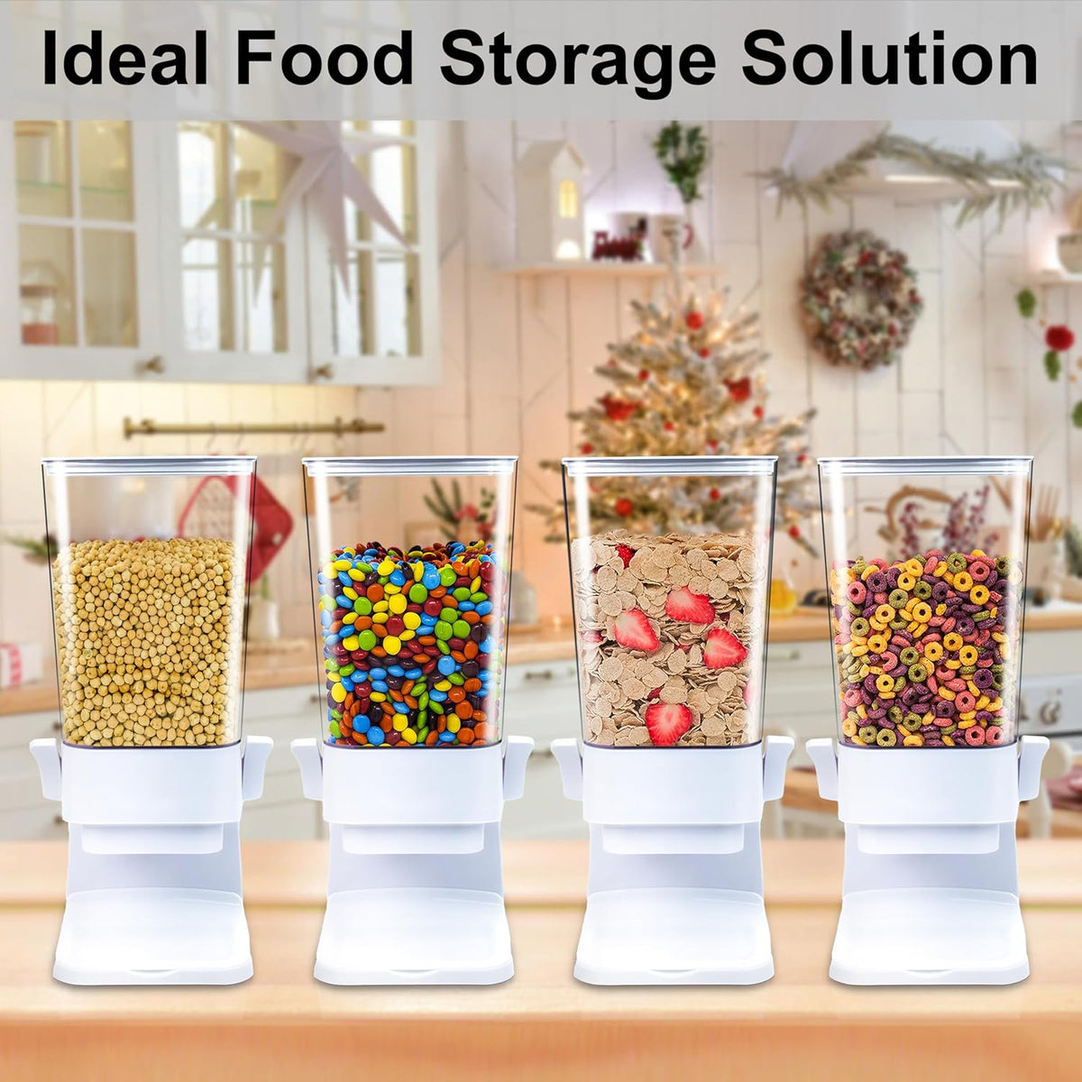 Cereal Dispenser Countertop, Cereal Containers Storage, 5L Organization and Storage Containers for Kitchen, Snack Dispenser for Rice, Grains, Nuts, Dry Food, Oatmeal, Pet food, White, 3Pc