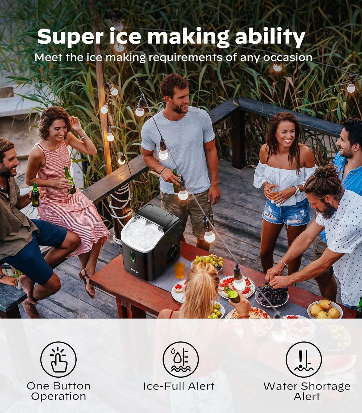 Silonn Nugget Ice Maker Countertop, Portable Pellet Ice Machine with Self-Cleaning Function, Sonic Ice Maker Produces 33lbs of Chewable Ice in 24 Hours, Ideal for Home Kitchen and Office, Black