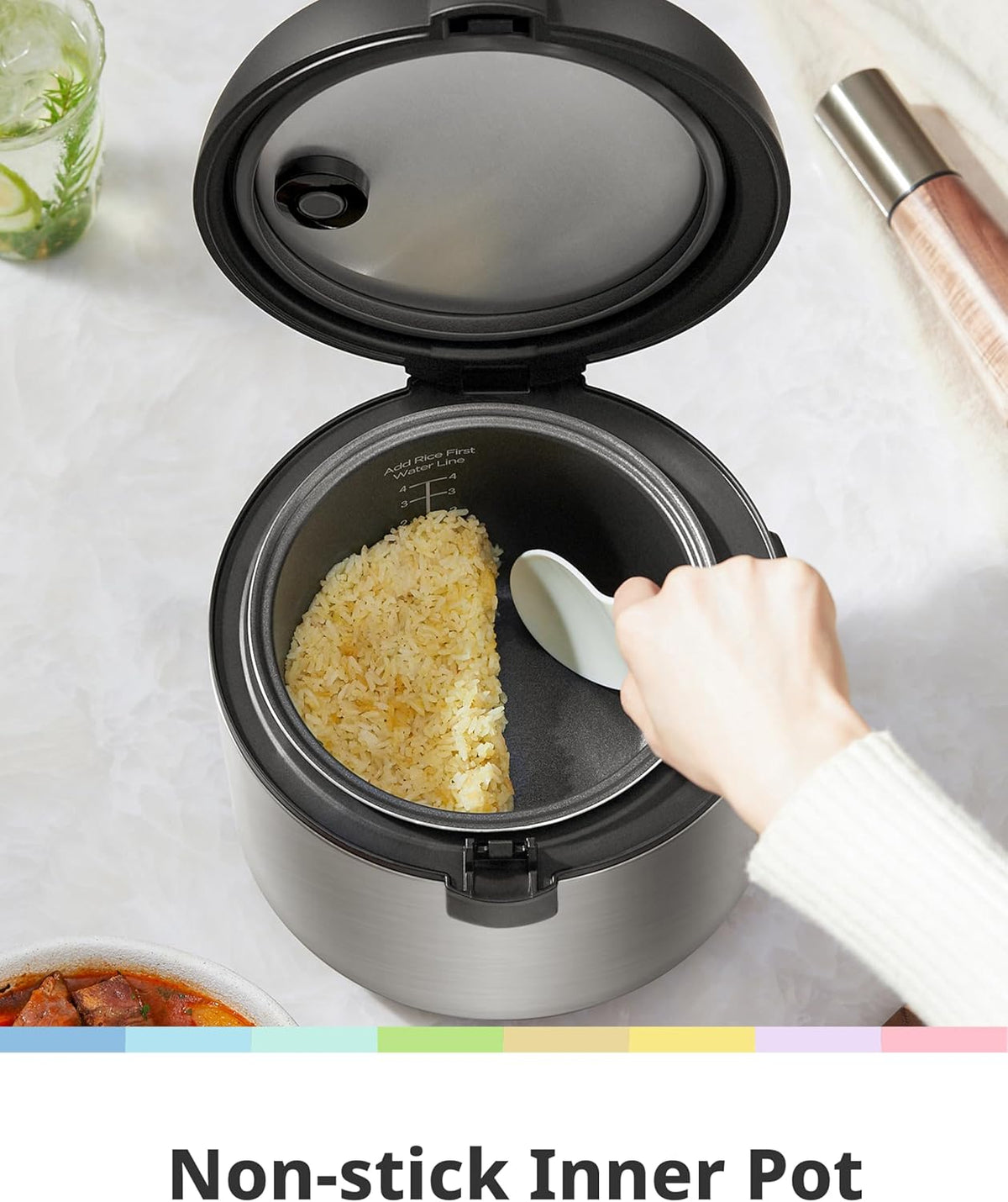 COMFEE' Compact Rice Cooker, 6-in-1 Stainless Steel Multi Cooker, Slow Cooker, Steamer, Saute, and Warmer, 2 QT, 8 Cups Cooked(4 Cups Uncooked), Brown Rice, Quinoa and Oatmeal, 6 One-Touch Programs