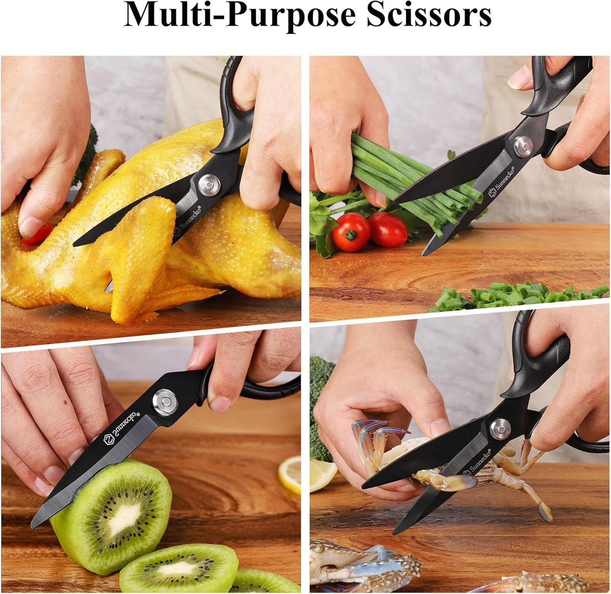 Sunnecko Kitchen Scissors All Purpose Heavy Duty Scissors Titanium Coated, Kitchen Shears for Food, Micro Serrated with Detachable Blades