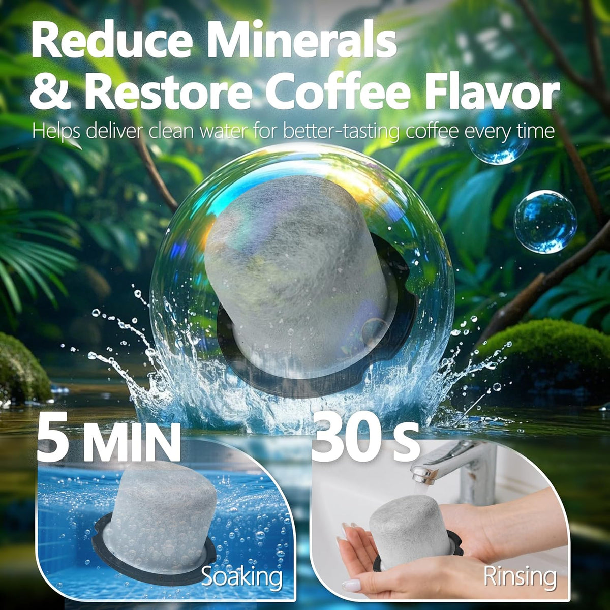 Coffee Maker Water Filter Replacement - Compatible with Cafe & GE Profile Grind & Brew Coffee Makers, Lasts 6-12 Months, Reduces Chlorine, Impurities & Odors (6)