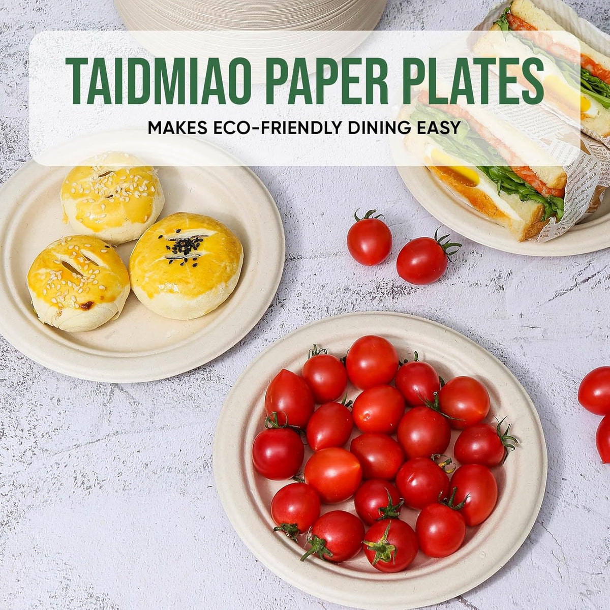 7 Inch Paper Plates 100 Pack - 100% Compostable Disposable Plates, Heavy Duty Dessert Plates, Biodegradable Sugarcane Plates for Party (Microwavable, Oil/Water Proof, Eco-Friendly, Brown)