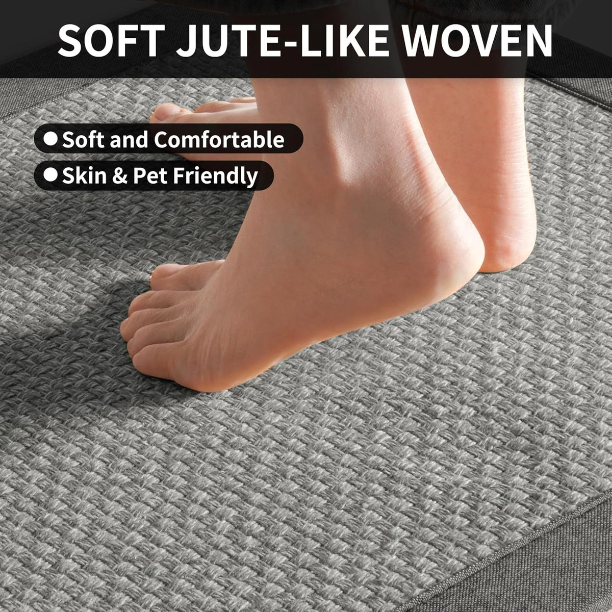 Kitchen Runner Rugs Non Slip Washable, Super Absorbent Kitchen Mats for Floor, Rubber Backing Jute-Like Braid Long Sink Mat Standing Floor Mat, Machine Washable, Gray 17"x59"