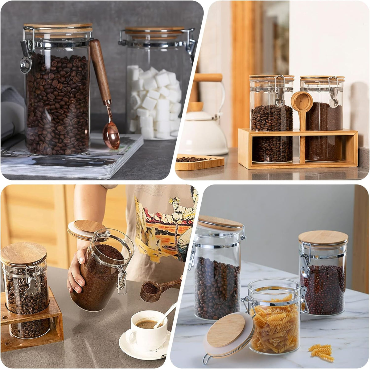 47 oz/1350ml Clear Glass Storage Canister with Airtight Bamboo Lid, Large Decorative Container Jar for Coffee Spice Candy Salt Tea Cookie Condiment Pepper Sugar Overnight Oatmeal Snacks