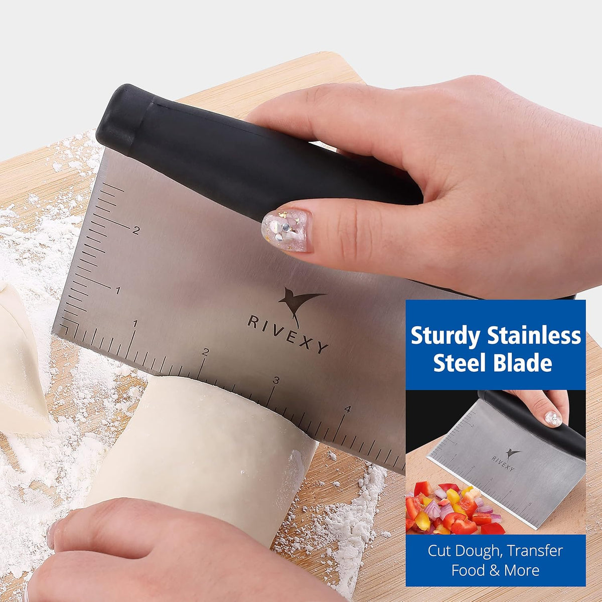 Stainless Steel Griddle Scraper for Flat Tops, Multipurpose Bench Scraper for Kitchen & Outdoor BBQ, Durable Bread Dough Cutter, Grill Scraper for Chopping, Dicing, Mixing Food and Cleaning