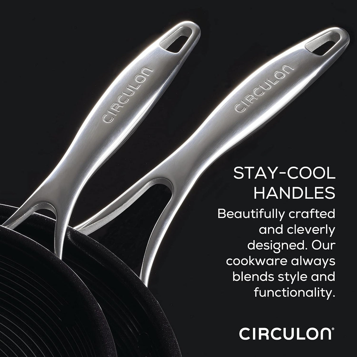 Circulon Clad Stainless Steel Frying Pans/Skillet Set with Hybrid SteelShield and Nonstick Technology, 10 Inch and 8.5 Inch, Silver