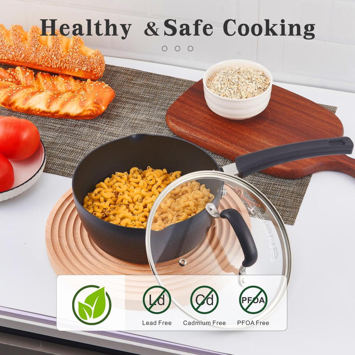 Nonstick Small Sauce Pan with Lid, 1.25 Quart and 2.4 Quart Sauce pan with Pour Spouts, Multipurpose Handy Little Saucepan with Stay Cool Handle, Small Pots for Cooking, Soups, Noodles, Milk