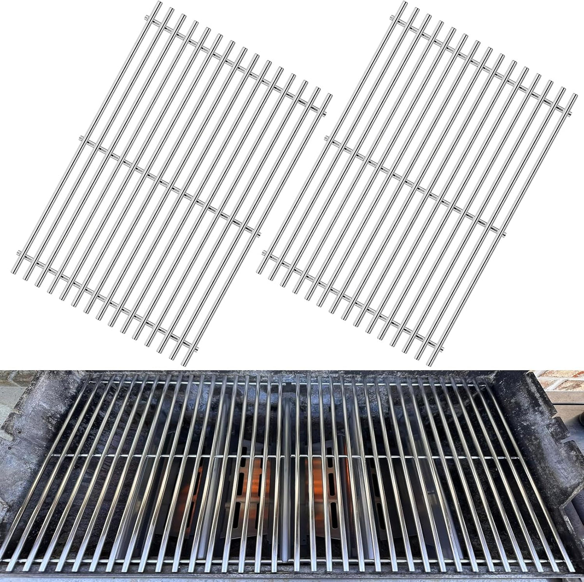 Genesis Grill Grates for Weber Genesis 300 Series, Cooking Grates Grill Parts for Weber Genesis E310 E320 E330 S310 S320 S330, 19.5" Steel BBQ Grids Replacement for Weber 7528/7524 Cast Iron Grate