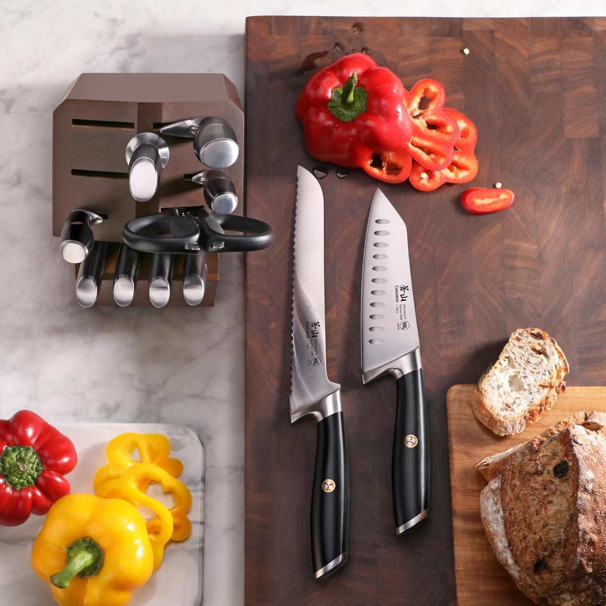 Cangshan L Series Knife Block Sets, Forged German Steel (12-Piece 4 Steak Knives, Black)