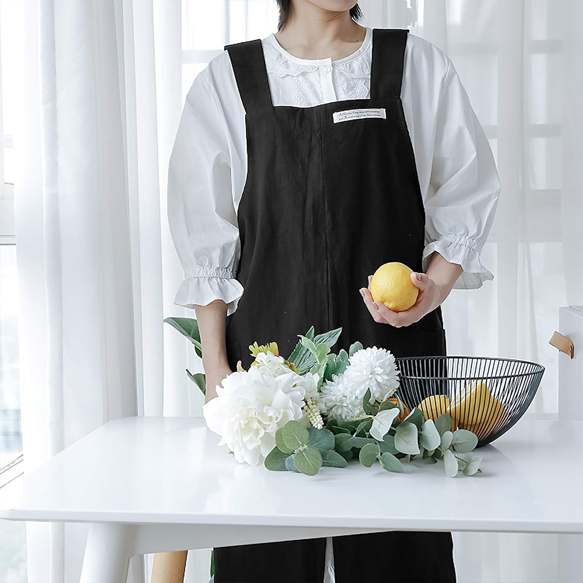 HANEE Cotton Aprons for Women and Men | Cross-Back Apron with Pockets
