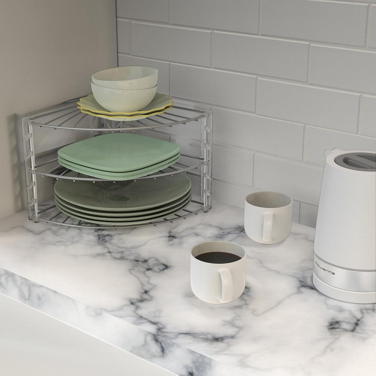 Simple Houseware 3-Tier Counter Corner Shelf Organizer, Silver