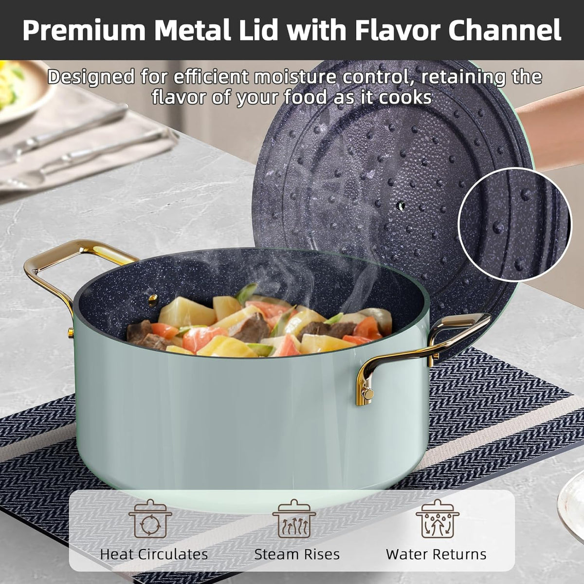 Nuwave Lux LE 13-Pc Cookware Set with Elegant Gold Handle, Diamond Infused Ceramic Non-Stick, PFAS Free, Premium Metal Lids, Ergonomic Stay-Cool Handles, Induction Ready & Compatible w/All Cooktops