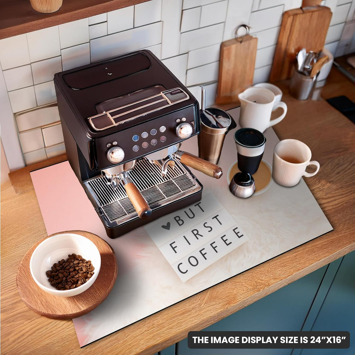 Coffee Mat Super Absorbent – 24" x 16" Dish Drying Mat for Kitchen Counter-Fit Under Coffee Maker Espresso Machine Dish Rack (Morning Brew)