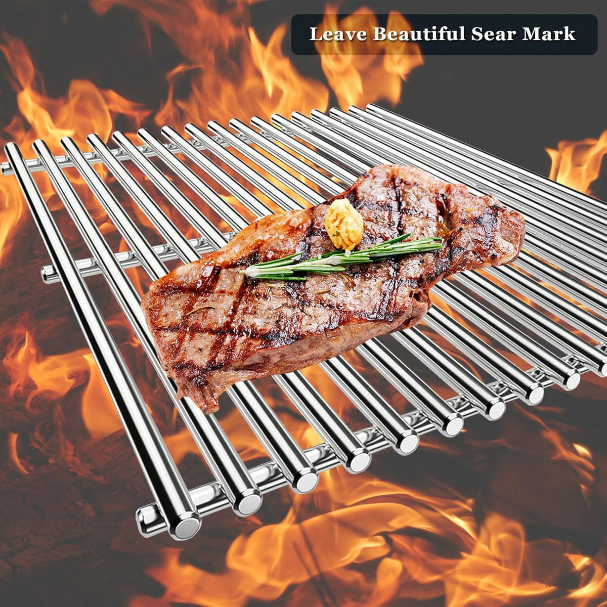 Orgneas Cooking Grates for Nexgrill 720-0882A Evolution Infrared Plus 5-Burner, Stainless Steel Solid Rod Grill Cooking Grids for Nexgrill Gas Grill Replacement Parts, Set of 3