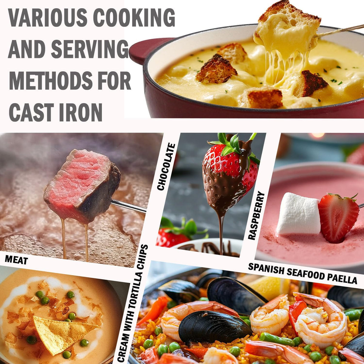 Artestia Cast Iron Cheese Fondue Set 11-Piece with Adjustable Burner, 6 Colored Forks, 5-Cup Red Swiss Fondue Set for Cheese, Chocolate, Caramel, Meat โ Family Size 4-6 Persons