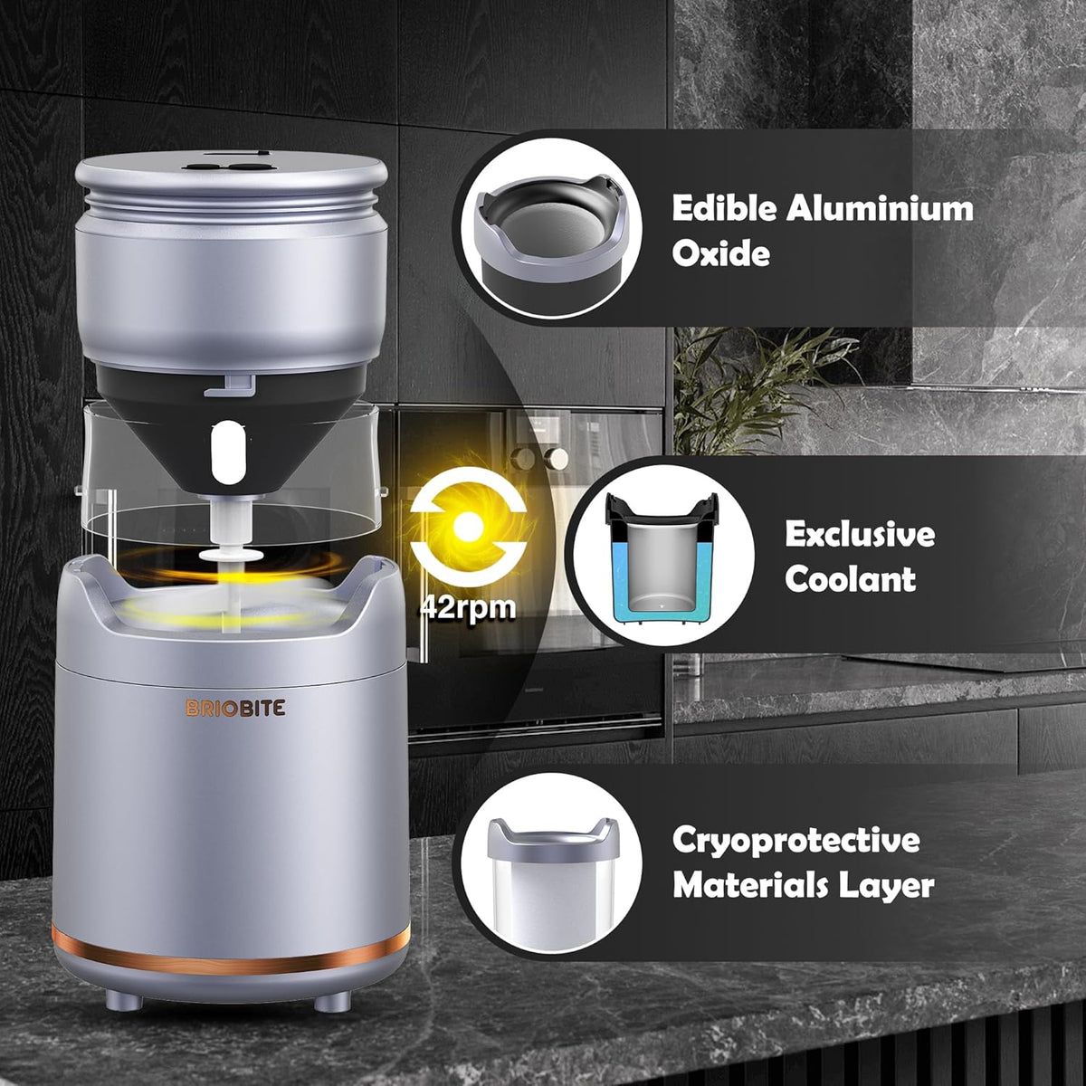 Ice Cream Maker Machine – Premium Electric Mini Maker Machine with Low-Noise Operation, Rechargeable,Perfect for Gelato, Sorbet & Frozen Yogurt, Easy to Clean,Silver
