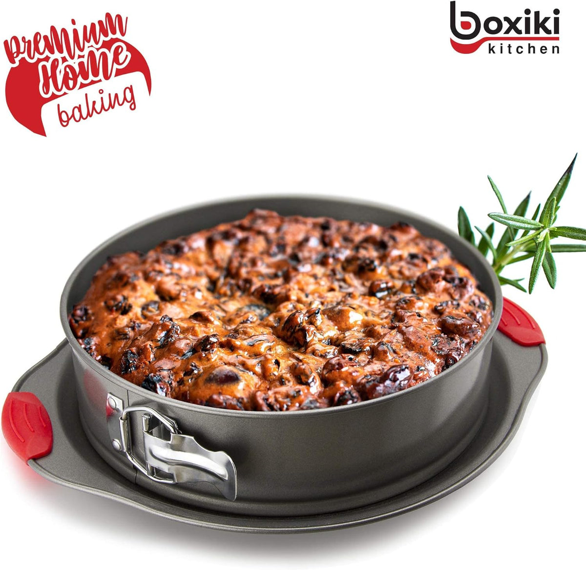 Boxiki Kitchen 10 Inch Nonstick Springform Pan, Professional Spring Form and Cheesecake Baking Mold, Leakproof Cake Pan with Silicone Handles