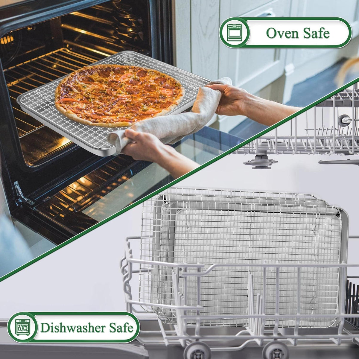 P&P CHEF 17.5 Inch Baking Sheet and Rack Set, Stainless Steel Cookie Sheets Oven Baking Pans Trays with Cooling Racks for Cooking & Roasting, Oven & Dishwasher Safe, (4Pcs)