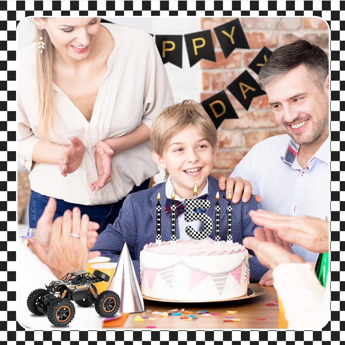 13 Pcs Racing Cars Themed Birthday Candles Black and White Race Number 5 Checkered Candle Cake Topper for Racing Car Party Decoration Supplies (Number 5)