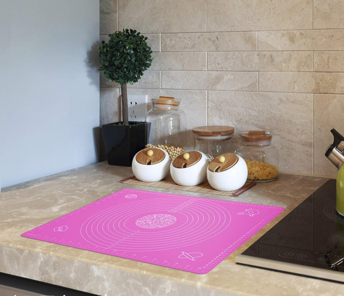Silicone Baking Mat for Pastry Rolling Dough with Measurements, 19.7" x 15.7" BPA Free Non stick and Non Slip Pink Table Sheet Baking Supplies for Bake Pizza Cake