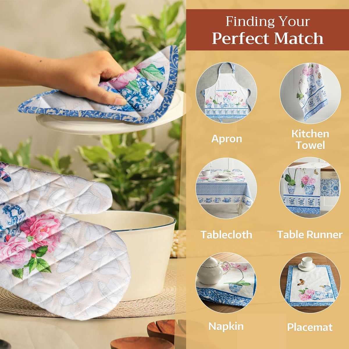 Maison d' Hermine Oven Gloves 100% Cotton Oven Mitt 7" x 13" with Loop Heat Resistant, BBQ, Cooking Gloves, Baking, Grilling, Kitchen, Handling Hot Pans Spring/Summer (Pack of 1, Canton)