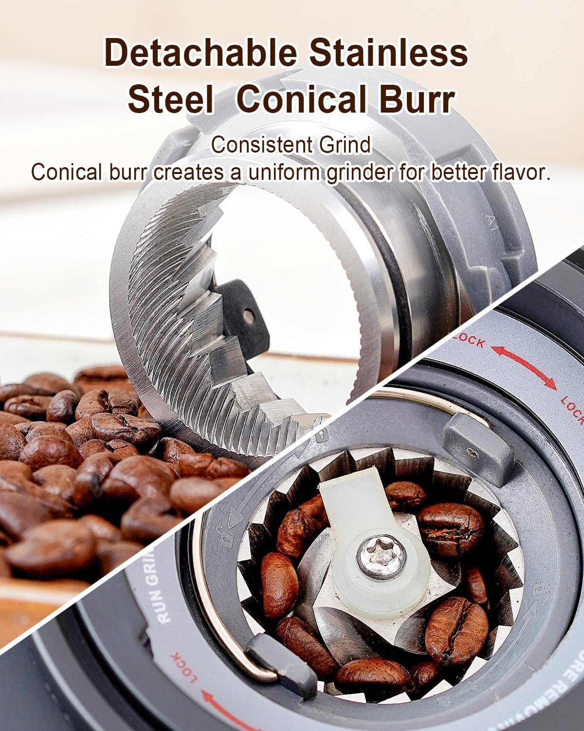 MOKKOM Coffee Grinder with Removable Coffee Scale via Bluetooth Connectivity, Anti-static Conical Burr Coffee Bean Grinder, 31 Precise Settings for Espresso/Drip/Pour Over/Cold Brew/French Press