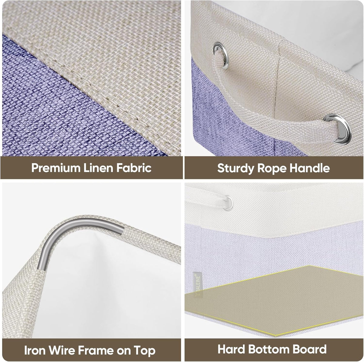 BALEINE 1 Pack Fabric Storage Bins for Shelves, Linen Storage Baskets for Organizing, Decorative Closet Bins for Clothes, Home (Lavender, 12"x8"x8")