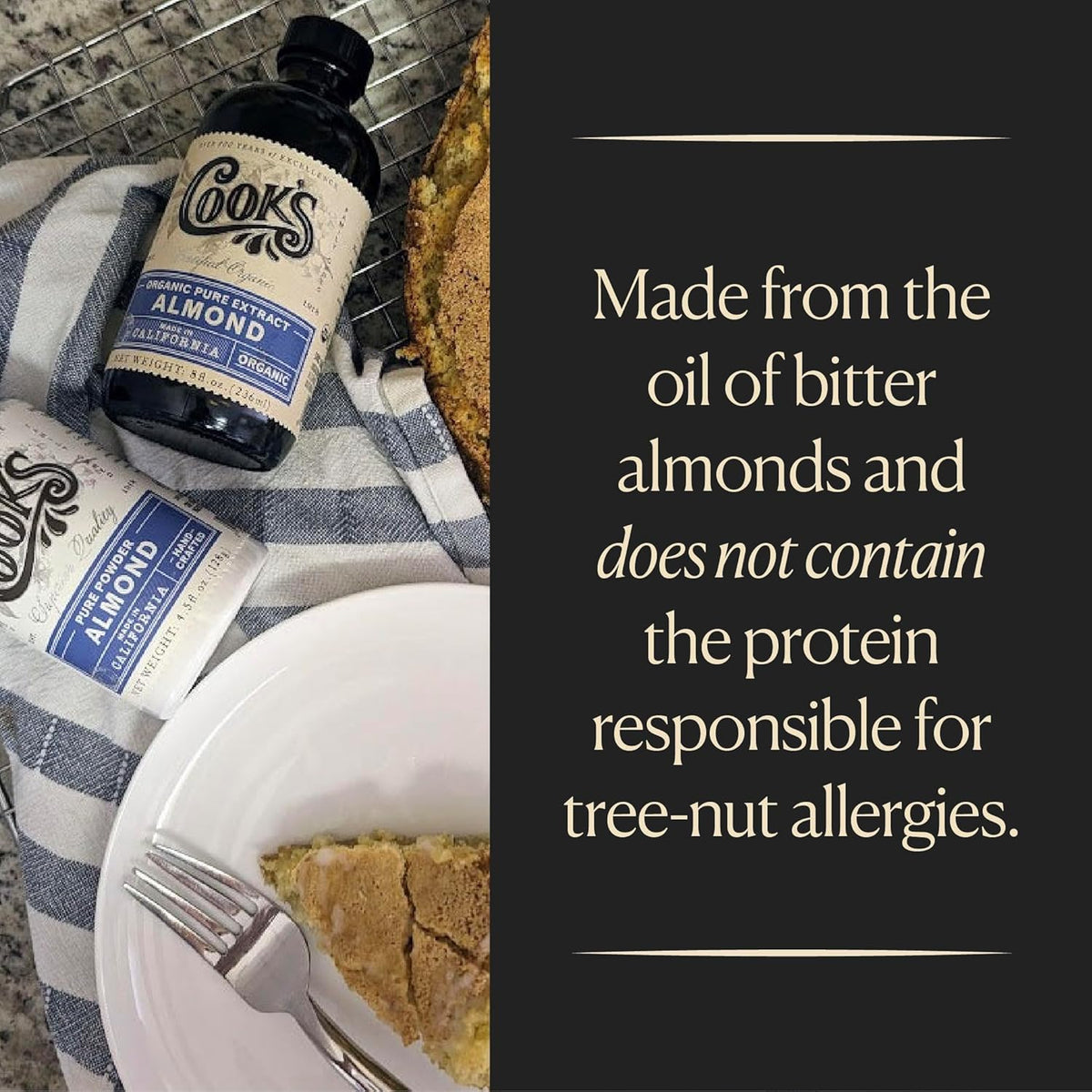 Cook’s, Pure Almond Extract for Baking, Cooking, and Mixology, Allergen Free Almond Flavoring Extract, 8 oz