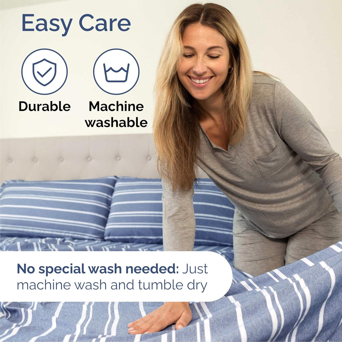 Queen Size 4 Piece Sheet Set - Comfy Breathable & Cooling Bed Sheets Set - Hotel Luxury Bedding for Women, Men, Kids, Teens, Boys & Girls - Deep Pockets, Soft, Wrinkle Free - Oeko-Tex - Blue Stripes 3