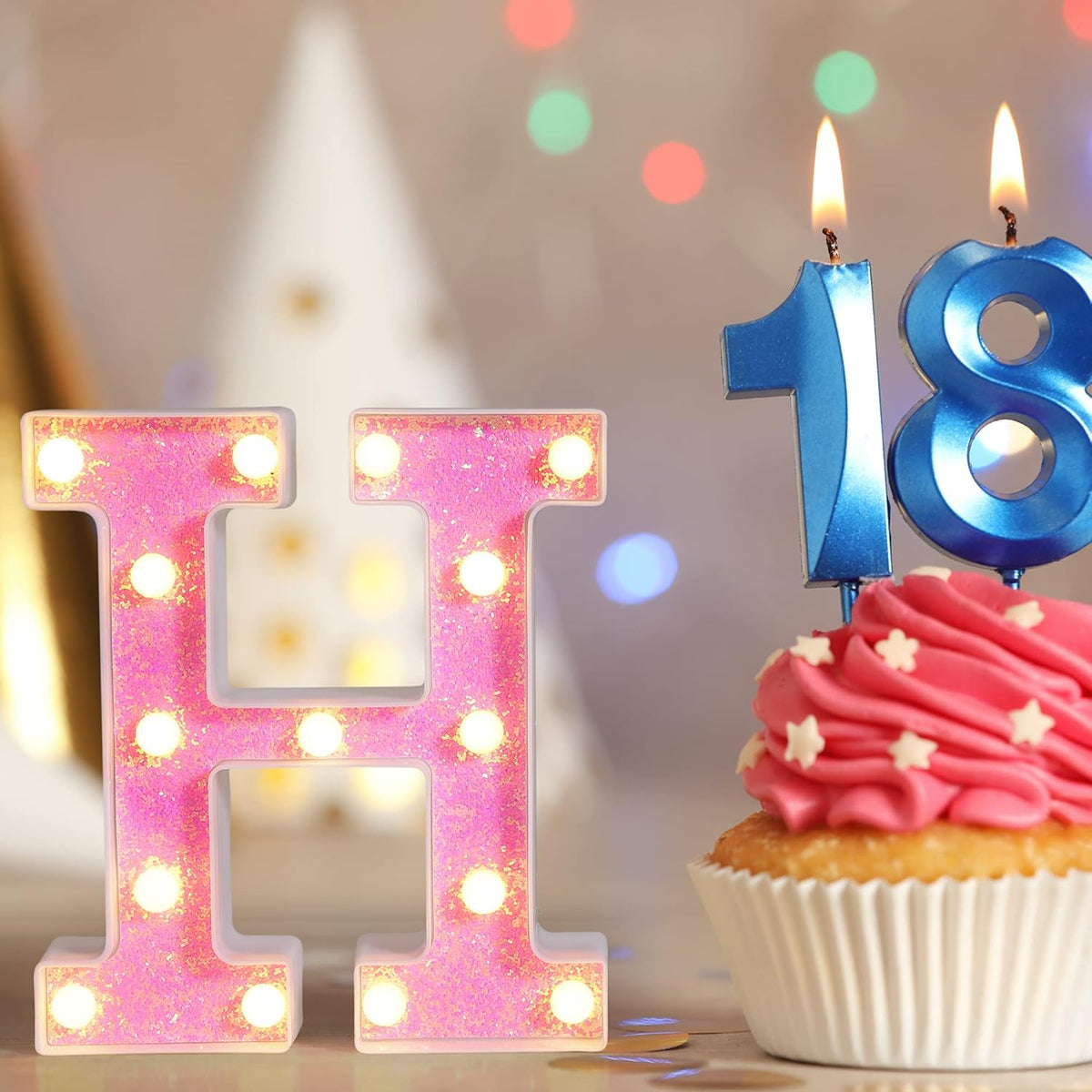 Foaky Pink Light up Letters,Pink Party Decorations,Girls Room Decor,Glitter Light Up Letters,Alphabet Letter Sign for Night Light Birthday Party Girls Gifts, Home Bar Decoration(X)