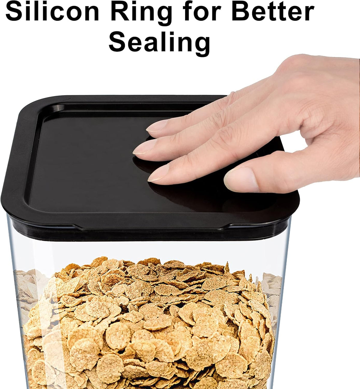 5L Cereal Dispenser Countertop with lids, Organization and Storage Containers for Kitchen and pantry, Rice Dispenser for food, Cereal, Beans, Nuts, Snack,Oatmeal, Dog Food, Bird Seed, Black, 1Pc