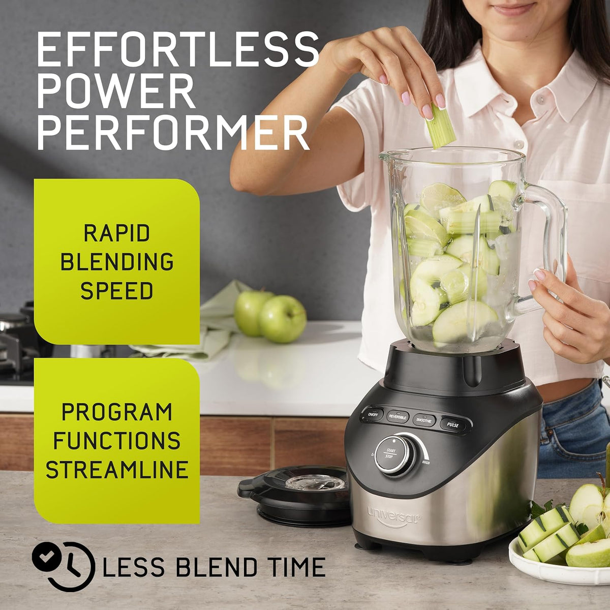 Universal 1500 Peak Watt Turbo Elite Max Blender, 71oz - 9-cup / 2.1 Liter Glass Pitcher, 3 Speed Settings with Powerful 6 Stainless Steel Blades, Premium Blender for Smoothies, Domestic Use