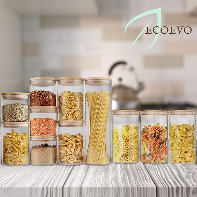 Glass Jars with Bamboo Lids (40oz in 3 Pack), Glass Food Jars and Canisters Sets, Pantry Food Storage Jars with Airtight Lids, Large Glass Canisters with lids