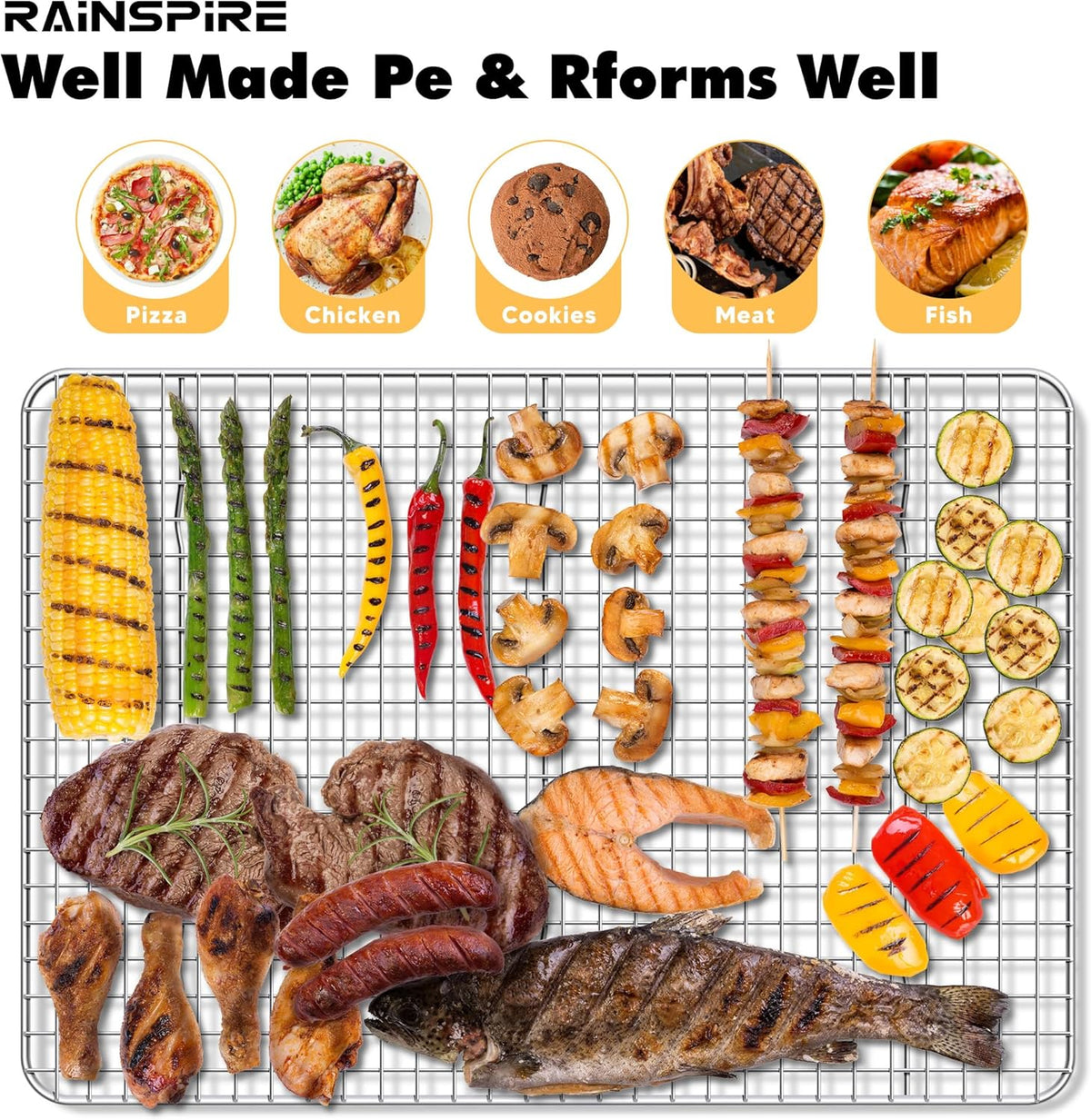 Rainspire Cooling Rack Stainless Steel, Heavy Duty Cooling Racks for Cooking and Baking, Oven Safe Wire Rack for Cooking, Baking Rack for Oven Cooking Fits Half Sheet Cookie Pan, 12" x 17", 1-Pack