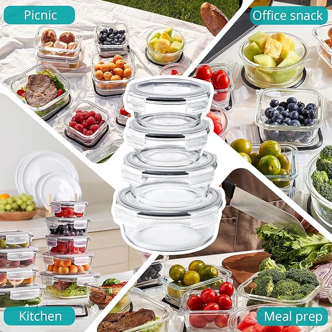 Sorbus Glass Meal Prep Containers, Dishwasher and Oven Safe Reusable Meal Prep Containers, Freezer Safe Glass Food Storage Containers with Airtight Lids