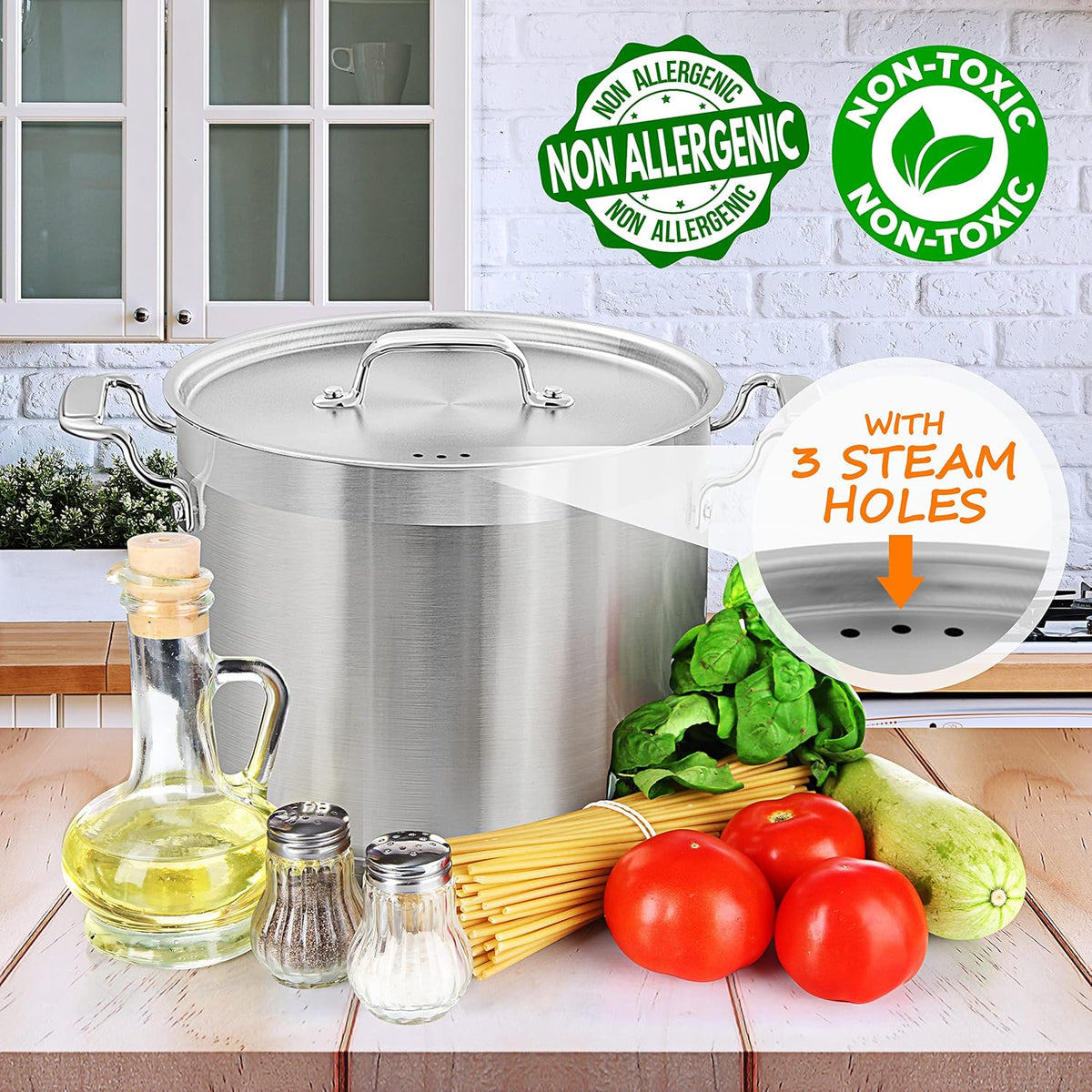 NutriChef 14 Quart Stock Pot with Lid - Heavy Duty Stainless Steel, Induction Ready, Ergonomic Handles