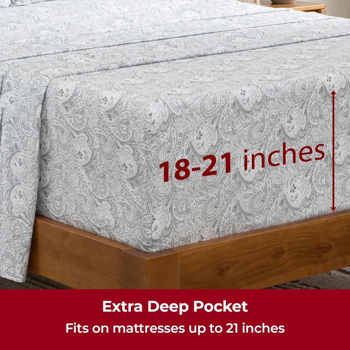 Mellanni Extra Deep Full Sheets - 4 PC Iconic Collection Bedding - Hotel Luxury, Ultra Soft, Cooling Bed Sheets - Wrinkle, Fade, Stain Resistant (Full, Paisley Gray)