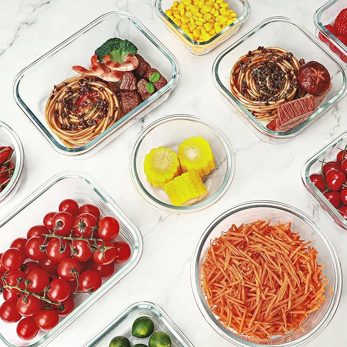 12 Pack Glass Food Storage Containers Set, Glass Meal Prep Containers with Lids, Airtight Lunch Containers, Dishwasher Safe, mint green