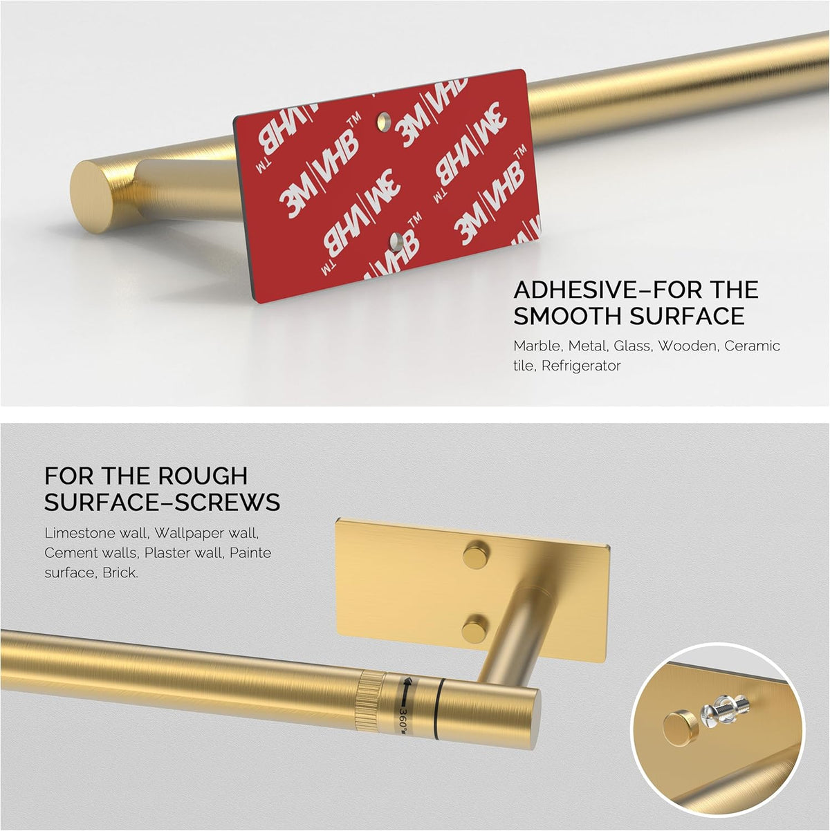 Paper Towel Holder Under Cabinet, Self Adhesive or Wall Mounted SUS304 Stainless Steel Paper Towel Holder for Kitchen, Bathroom, Farmhouse, Barbecue and Laundry (Brushed Gold)