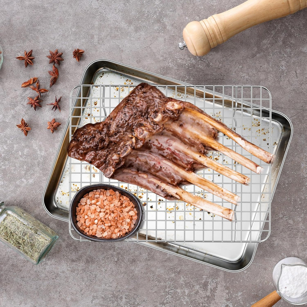 Quarter Sheet Pan with Wire Rack Set (2 Baking Sheets+2 Racks), Homikit Stainless Steel Baking Tray with Grid Cooling Rack for Toaster Oven Roasting, Metal Bacon Cookie Jelly Roll Pan, 12" x 10" Inch